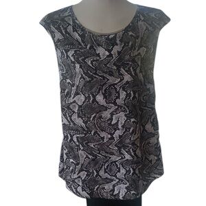 MICHAEL Michael Kors Black white & gray snake print Cap Sleeve Blouse large